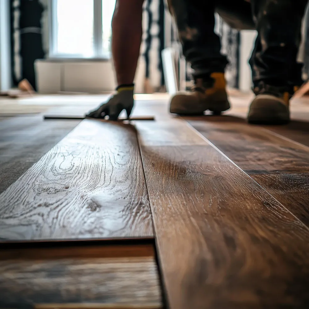 Une personne en train de poser un parquet dans une pièce Cuisine
